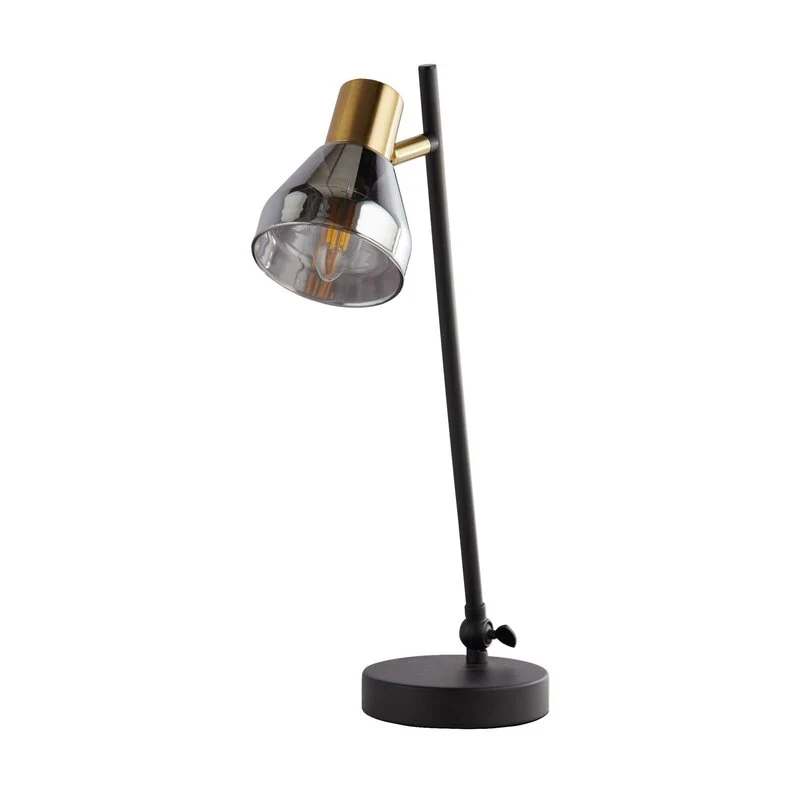 B-Ware Searchlight Tischlampe Leuchte Classy schwarz Rauchglasschirm Stahl Glas E14