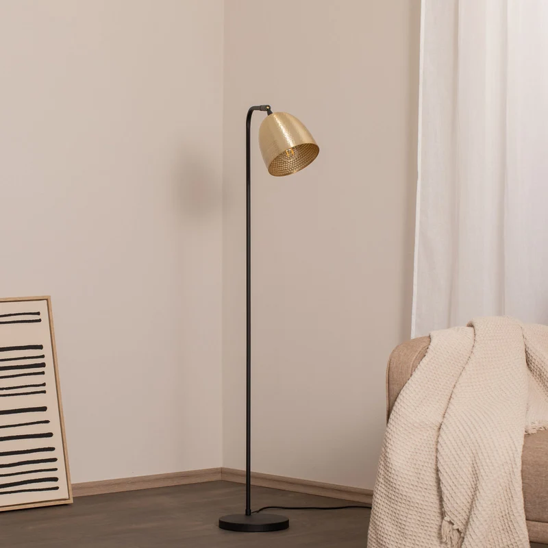 B-Ware Stehlampe Tattoo 4091 Leuchte Lampe gold antik schwarz Metall Höhe 120 cm