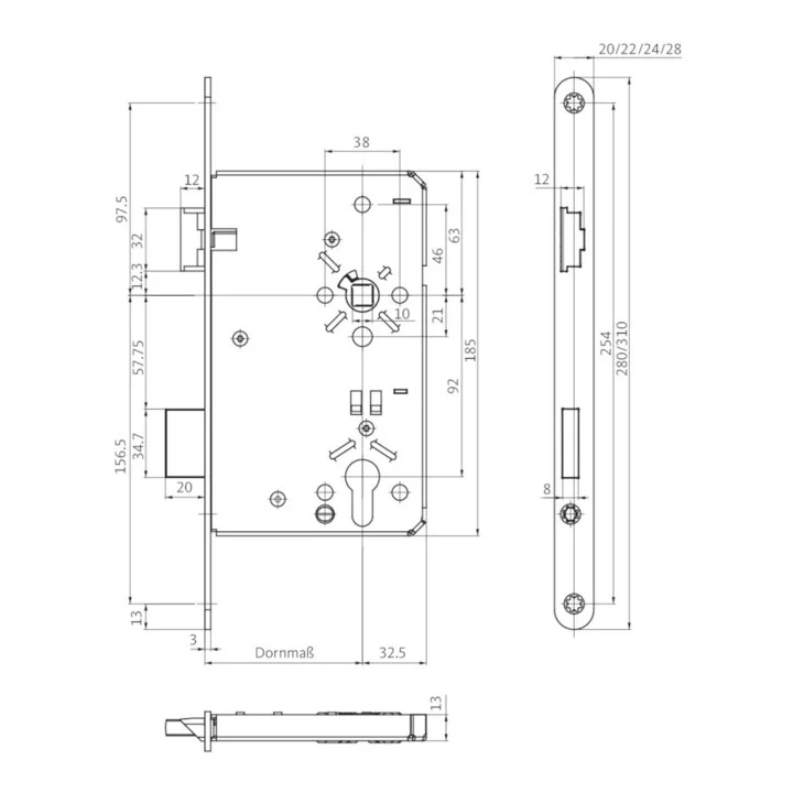 B-Ware BKS Haustür Einsteckschloss Schloss Türschloss PZW DIN links silber 22mm 92mm