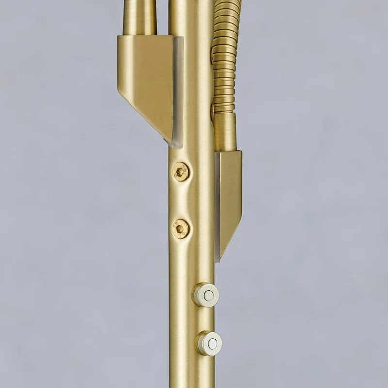B-Ware Cobra LED Stehleuchte Standlampe messing matt Stahl zweiflammig Dimmer Schalter