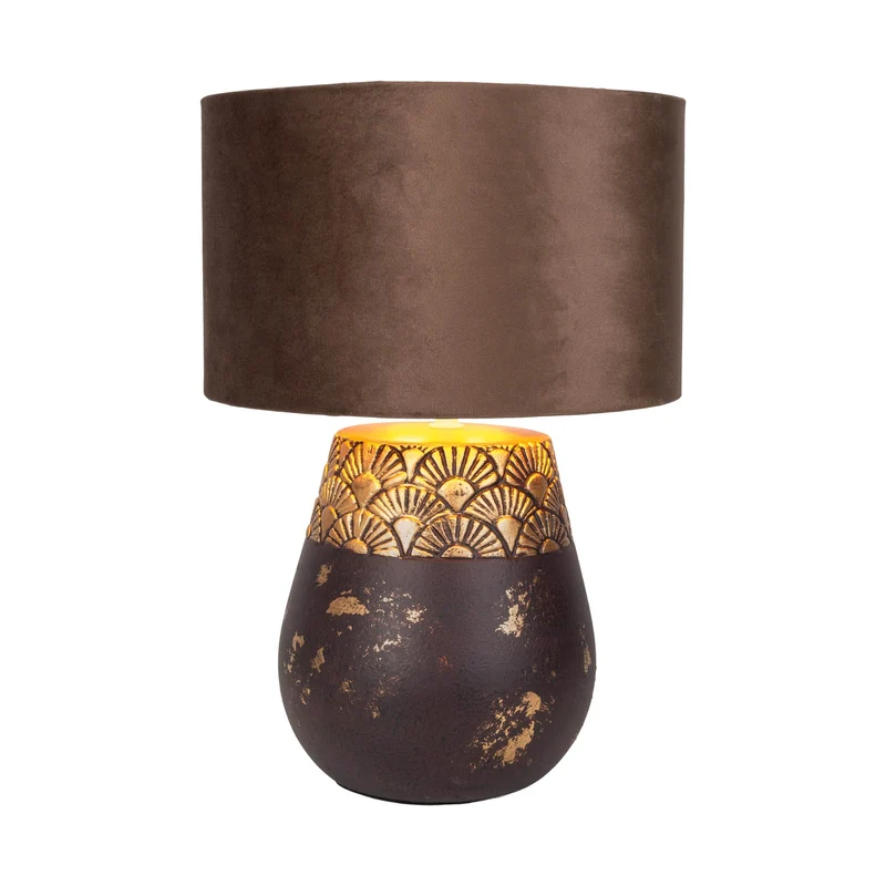 B-Ware Näve Tischleuchte Tischlampe Bronco Keramik Kunstleder braun E27 LED Höhe 39 cm