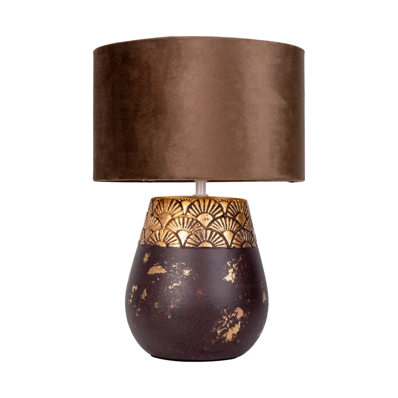 B-Ware Näve Tischleuchte Tischlampe Bronco Keramik Kunstleder braun E27 LED Höhe 39 cm