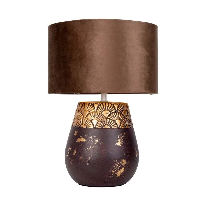 B-Ware Näve Tischleuchte Tischlampe Bronco Keramik Kunstleder braun E27 LED Höhe 39 cm