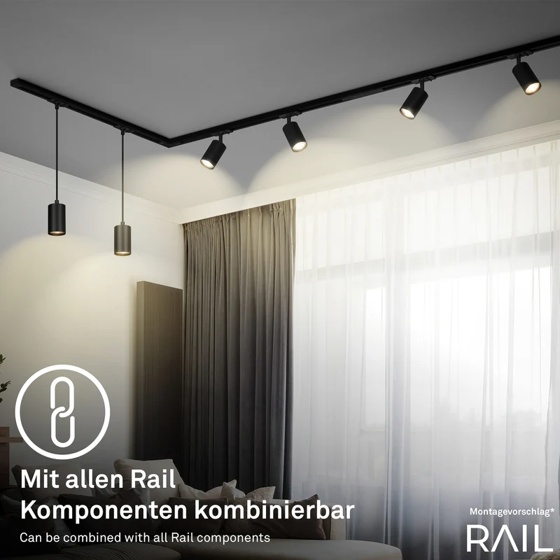 B-Ware Briloner Schienensystem RAIL Stromschiene LED Pendelleuchte schwarz Länge 1,5m
