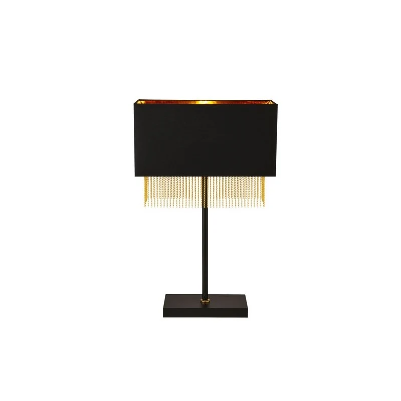 B-Ware Searchlight FRINGE 1LT Tischleuchte Schwarz schirm mit GOLD CHAIN