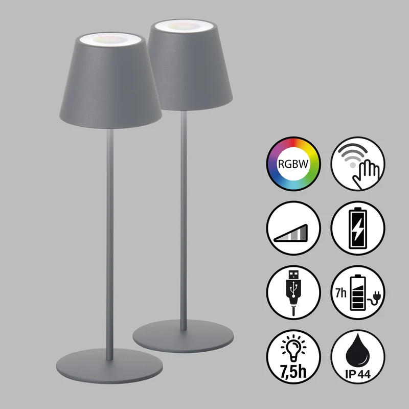 B-Ware Cosenza Tischlampe Leuchte LED Akku sandgrau Set 2er Höhe 38cm Metall