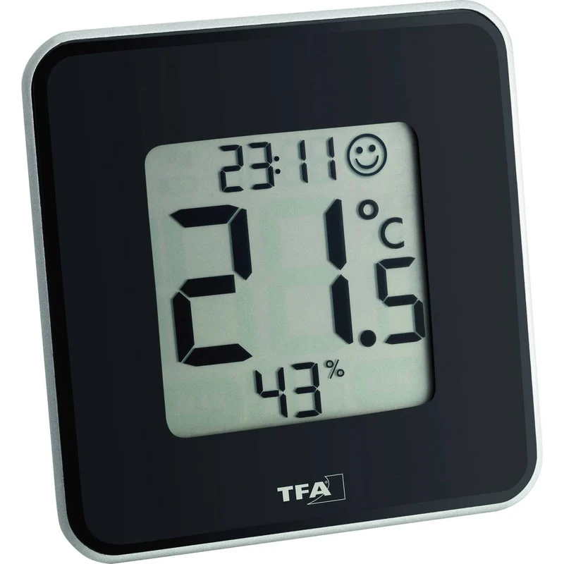 B-Ware TFA Style Thermo-/Hygrometer Innentemperatur Luftfeuchtigkeit Uhrzeit Schwarz