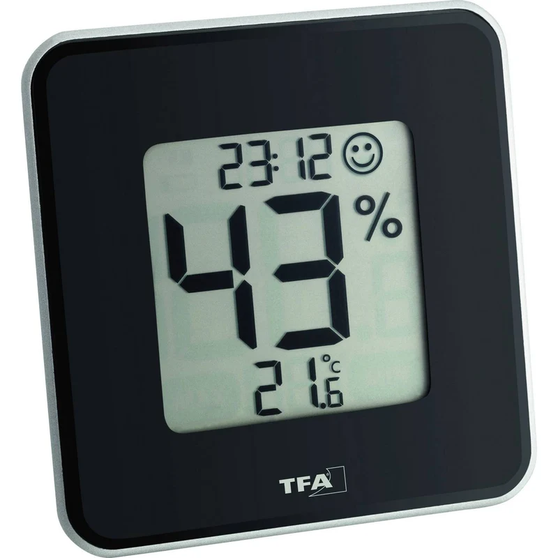 B-Ware TFA Style Thermo-/Hygrometer Innentemperatur Luftfeuchtigkeit Uhrzeit Schwarz
