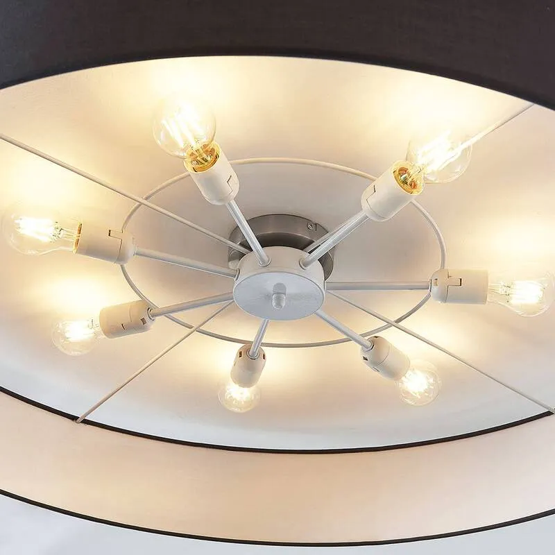 B-Ware Lindby Stoff-Deckenlampe Gordana Deckenlampe Lampe Leuchte Licht E27 Grau Ø 98cm