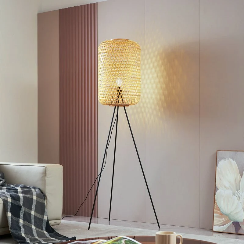B-Ware Lucande Stehleuchte Jorick LED Lampe Stehlampe Bambus schwarz 166cm Höhe