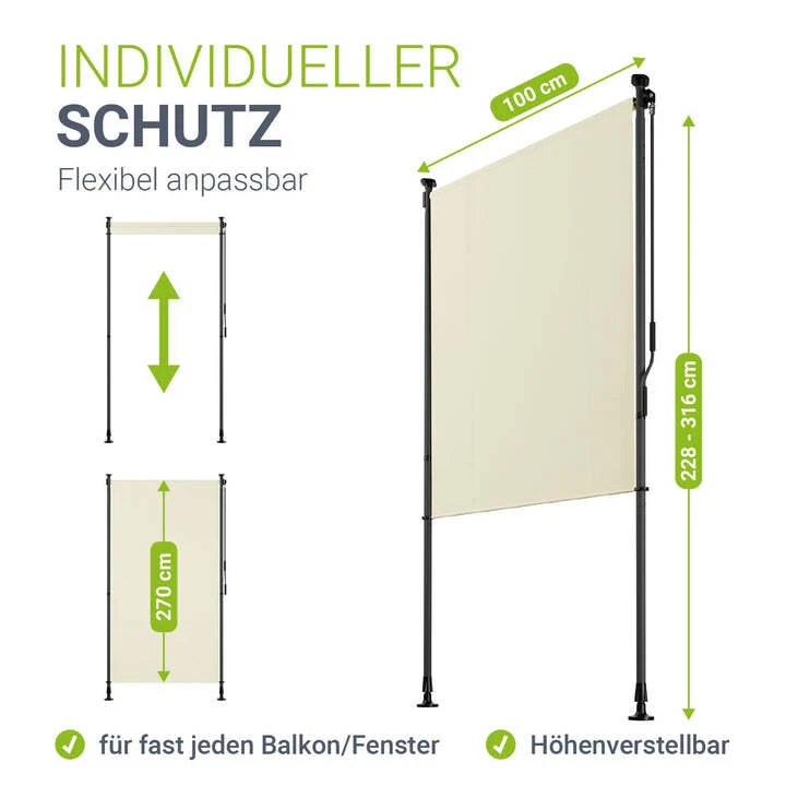 B-Ware Senkrechtmarkise Barbados 100x310 cm Sichtschutz beige UV-beständig verstellbar