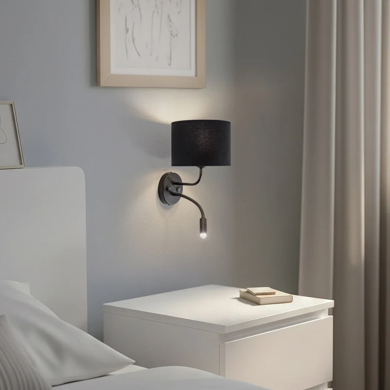 B-Ware Duolla Wandleuchte Leuchte Lampe schwarz Samt Leselicht Metall E27 G9 2flg