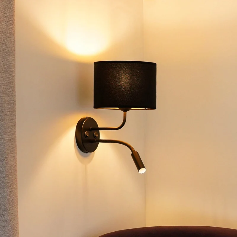 B-Ware Duolla Wandleuchte Leuchte Lampe schwarz Samt Leselicht Metall E27 G9 2flg