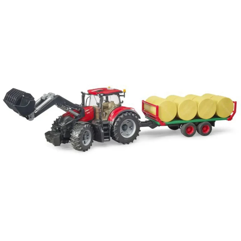 B-Ware Bruder Traktor Schlepper Case IH Optum 300CVX Frontlader Ballentransportanhänger