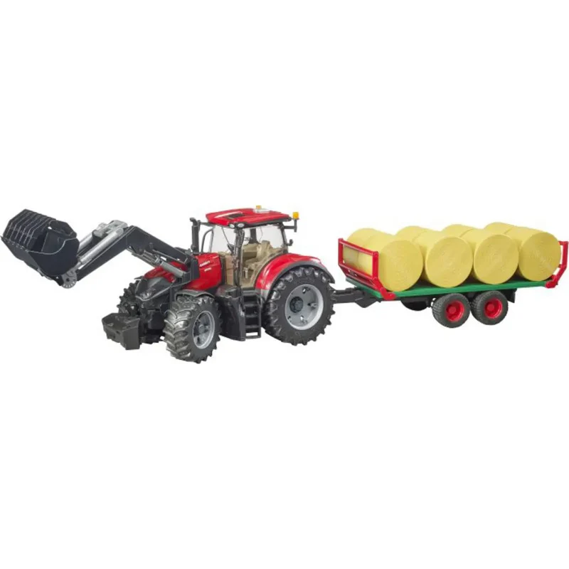 B-Ware Bruder Traktor Schlepper Case IH Optum 300CVX Frontlader Ballentransportanhänger