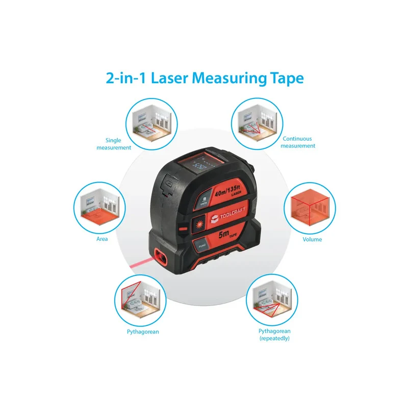 B-Ware TOOLCRAFT 2 in 1 Laser-Entfernungsmesser maximal 40 m Maßband Entfernungsmesser