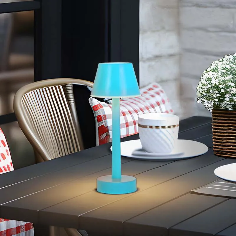 9x B-Ware Lindby LED-Akkuleuchte Gaja dimmbar Tischlampe RGBW blau IP44 24cm Kunststoff