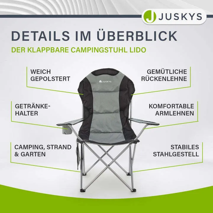B-Ware Campingstuhl Lido Klappstuhl gepolstert mit Getränkehalter grau 62x62x102cm
