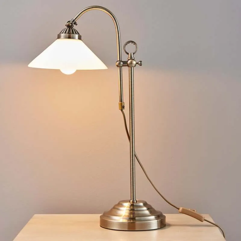 B-Ware Lindby Tischlampe Otis LED Lampe höhenverstellbar altmessing Glas 60,5cm E14