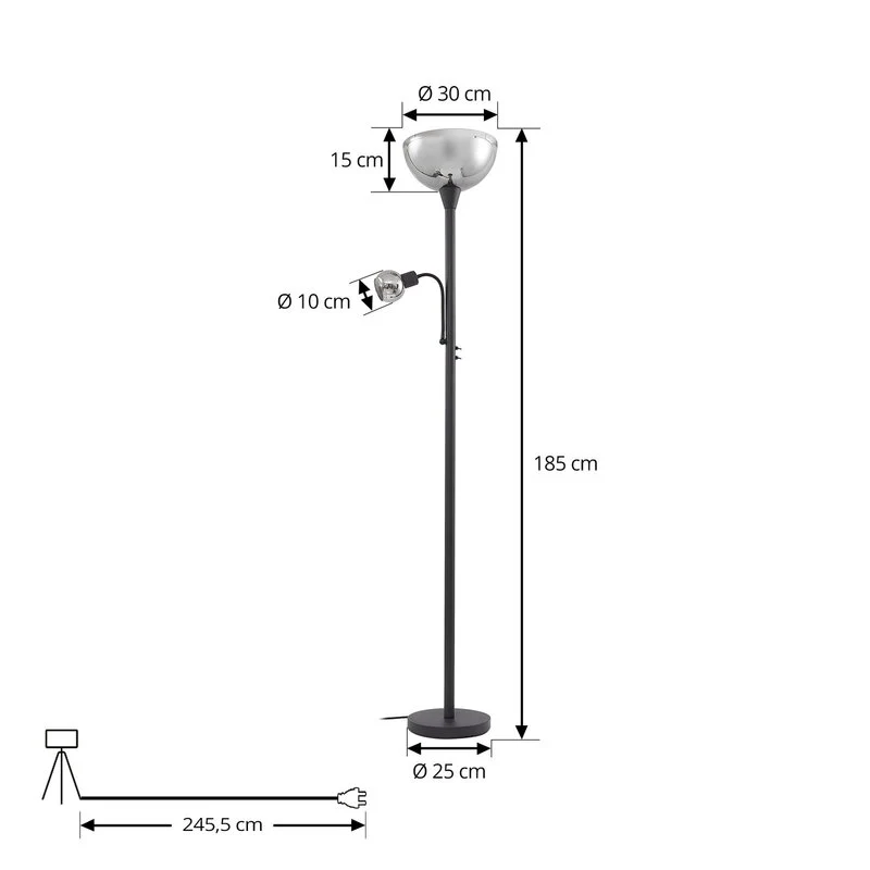 B-Ware Lindby Stehleuchte Nehemia schwarz Glas Leselicht 185 cm Stehlampe Lampe Leuchte