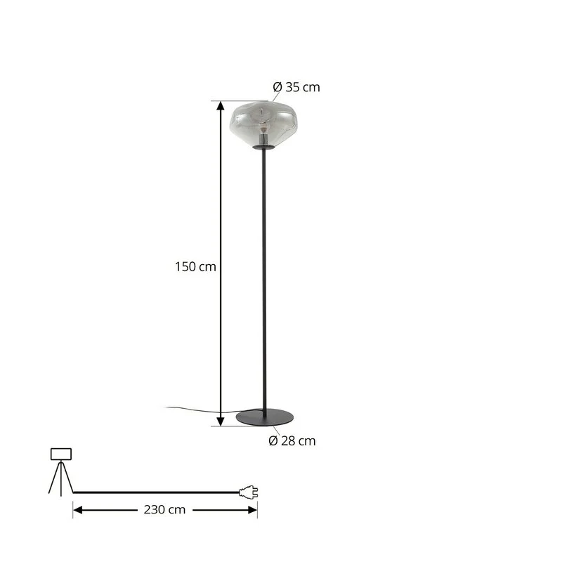 B-Ware Lindby Stehleuchte Lelia rauchgrau Glas Metall 150 cm 1 Lichtquelle nicht dim...