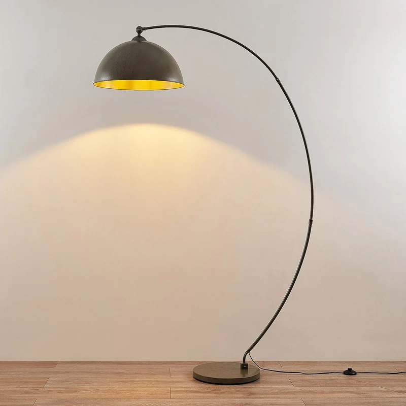 B-Ware Lindby Jonera Bogenstehlampe Lampe Leuchte Stehlampe Stehleuchte dunkelgrau E27