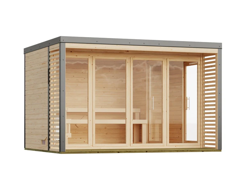 Karibu Hybrid Saunahaus Ares 4, naturbelassen/graualuminium -ohne Ofen-