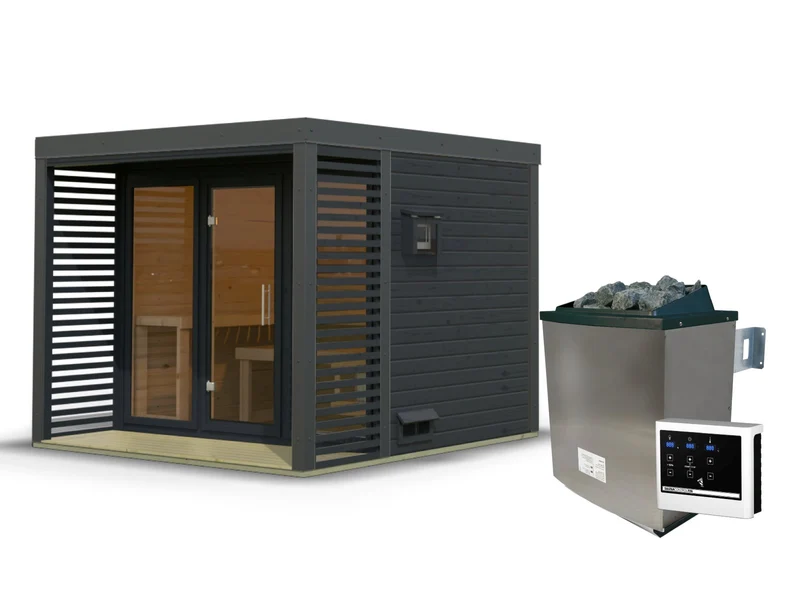 Karibu Hybrid Saunahaus Ares 3,anthrazit/anthrazit -inkl. 11 kW Bioofen ext. Steuerung-