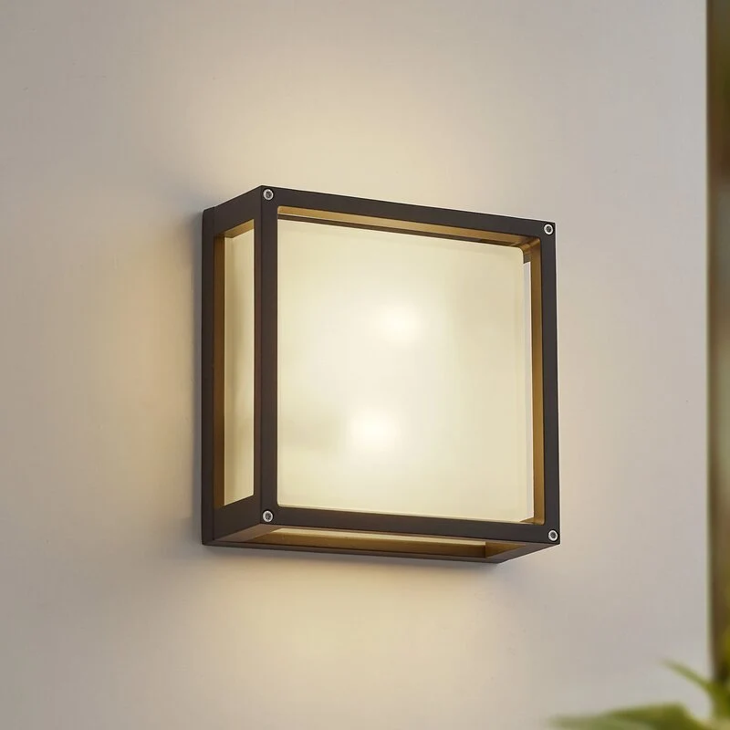 B-Ware Lucande Außenwandlampe Aurelien anthrazit 25x25 cm mit Sensor IP54