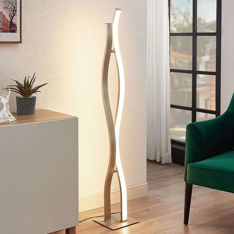 B-Ware Lucande Stehleuchte Stehlampe LED Mairia Alu Wohnzimmer dimmbar wellenförmig