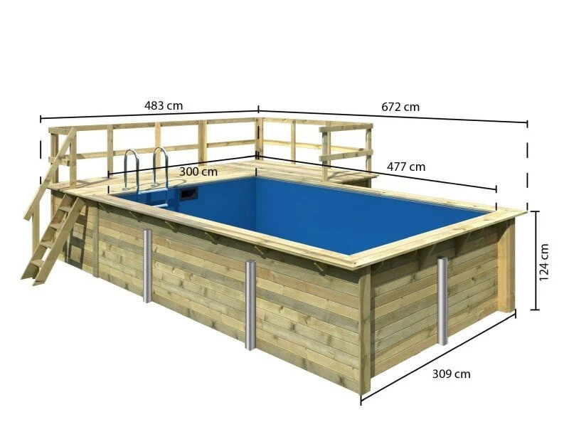 Karibu Rechteck Pool Größe 3 im Set inkl. Filterpaket, Terrasse 3,5 m und Seitenterrasse