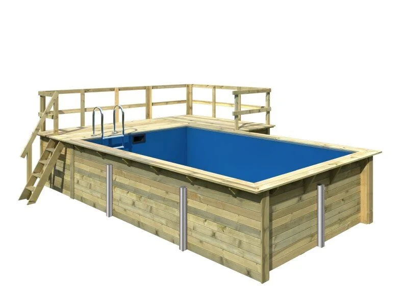 Karibu Rechteck Pool Größe 3 im Set inkl. Filterpaket, Terrasse 3,5 m und Seitenterrasse