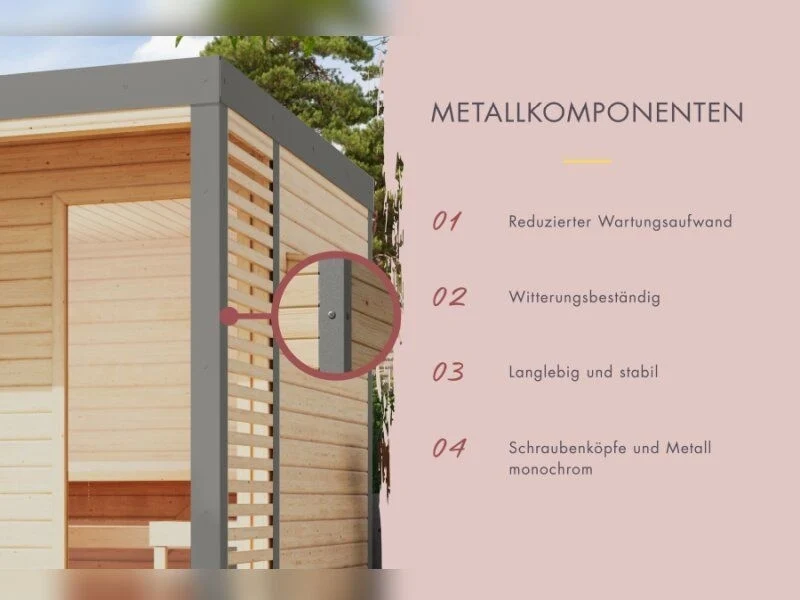 Karibu Hybrid Saunahaus Ares 3, naturbelassen/graualuminium, inkl. 11 kW Bioofen ext. Steuerung