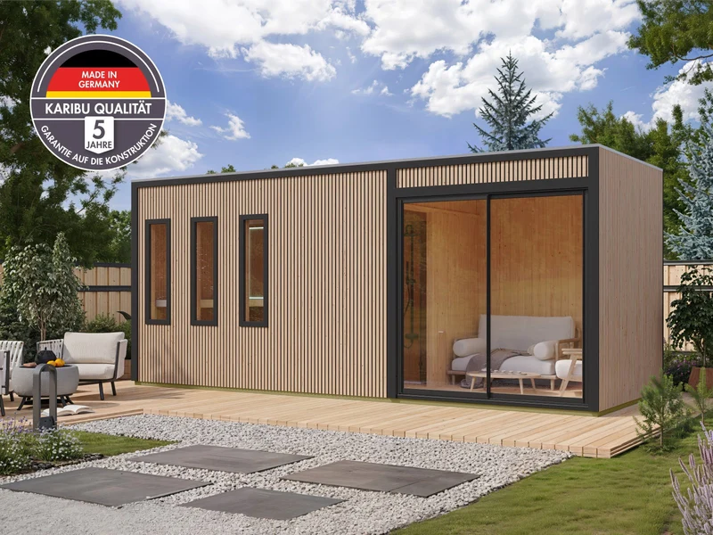 Karibu Saunahaus Monterey, Douglasie, inkl. 9 kW Ofen ext. Steuerung, inkl. Séparée im Vorraum, 73 mm