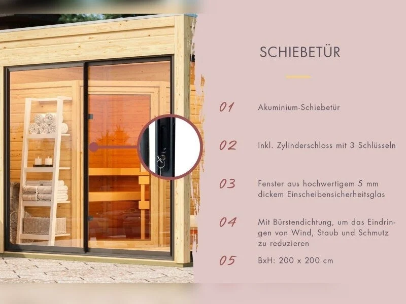 Karibu Saunahaus Monterey, schwarz, inkl. 11 kW Ofen ext. Steuerung, mit Séparée im Vorraum, 73 mm