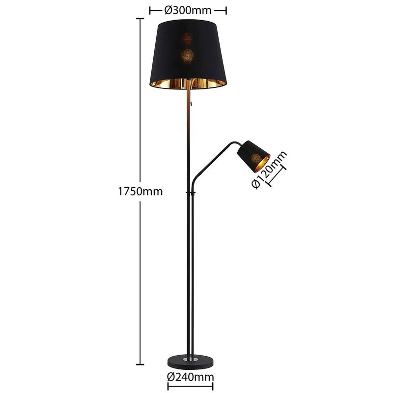 B-Ware Lindby Stehlampe Efalia LED Leselampe schwarz-gold Textil 175cm mit Schalter