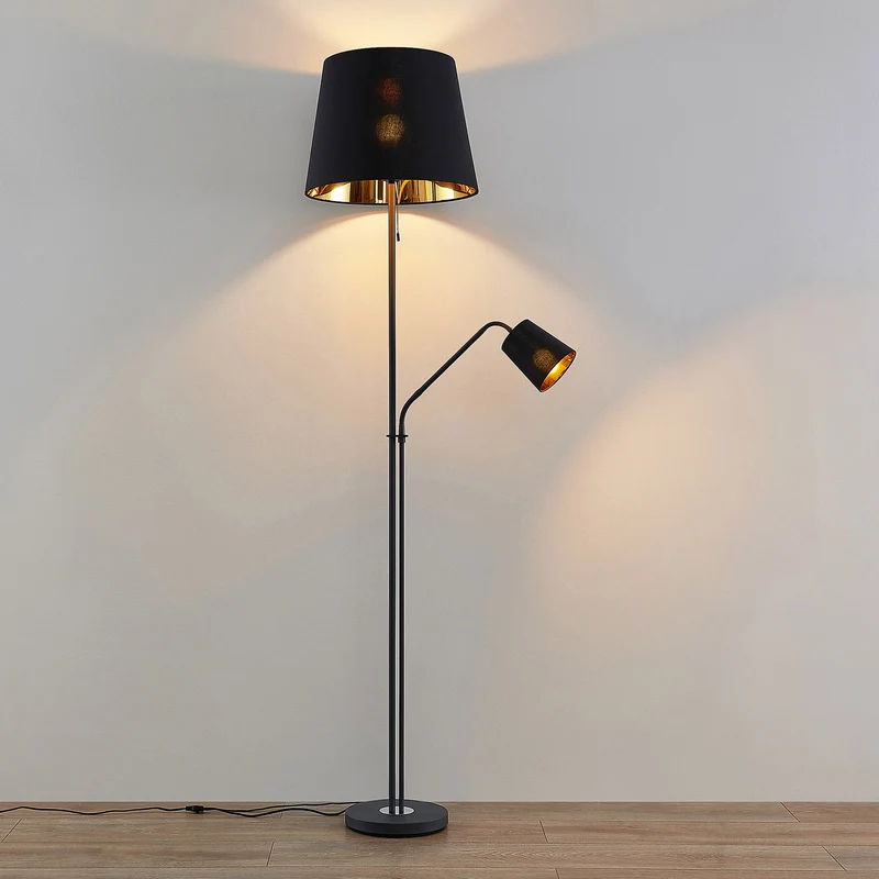 B-Ware Lindby Stehlampe Efalia LED Leselampe schwarz-gold Textil 175cm mit Schalter