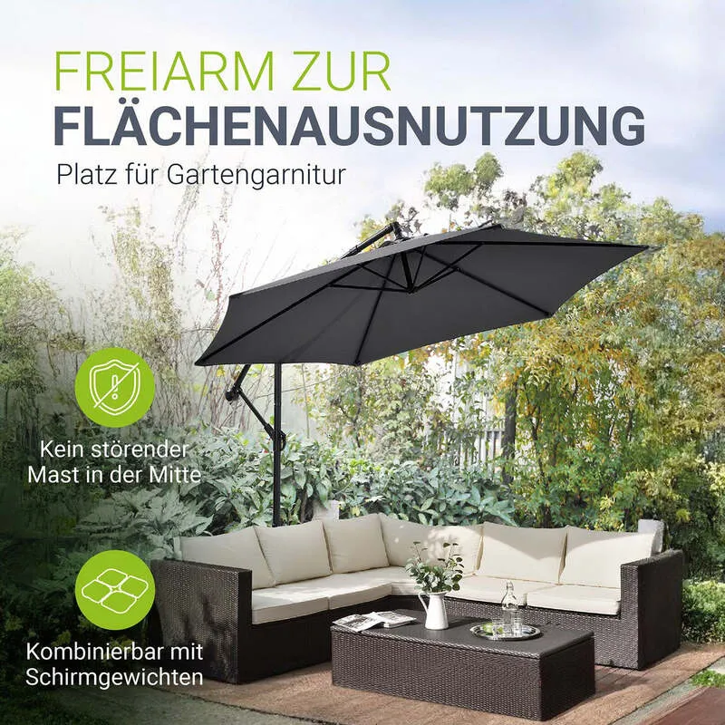 B-Ware Ampelschirm Garten Brazil Sonnenschirm 3,5 m mit Kurbel und Standfuß Schirm