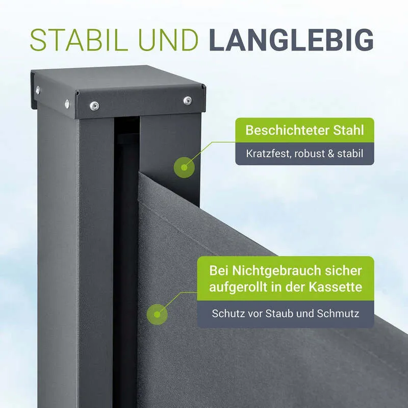 B-Ware Seitenmarkise Dubai Sichtschutz Garten Terrasse Dunkelgrau 300x160cm ausziehbar