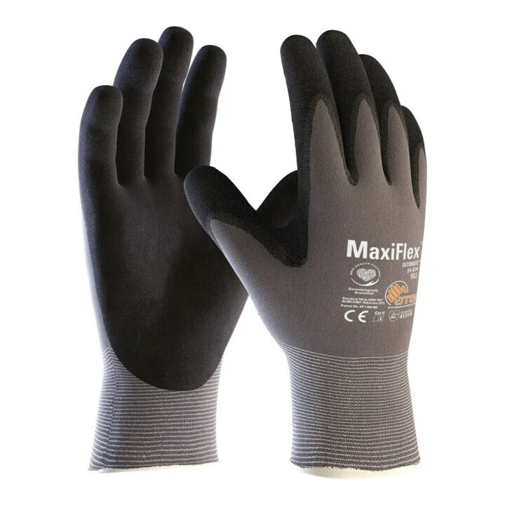 B-Ware ATG Handschuhe Schutzhandschuhe Arbeitshandschuhe grau schwarz Nitril Gr 8 9 SET