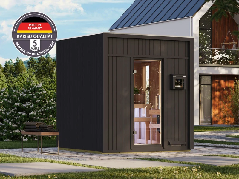 Karibu Saunahaus Avenal, schwarz, 73 mm -inkl. 9 kW Ofen ext. Steuerung