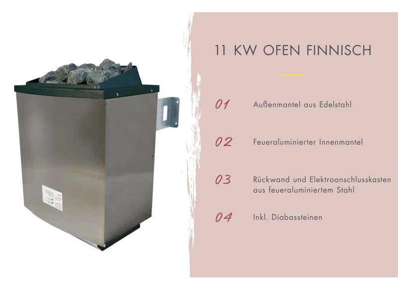 Karibu Saunahaus Skrollan 3 38 mm- 11 kW Ofen ext. Strg- Milchglastür