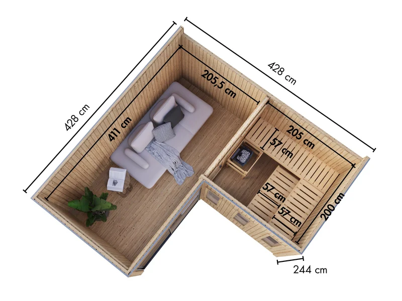 Karibu Saunahaus Paradise, schwarz, inkl. 11 kW Bioofen ext. Steuerung, inkl. großem Vorraum, 73 mm