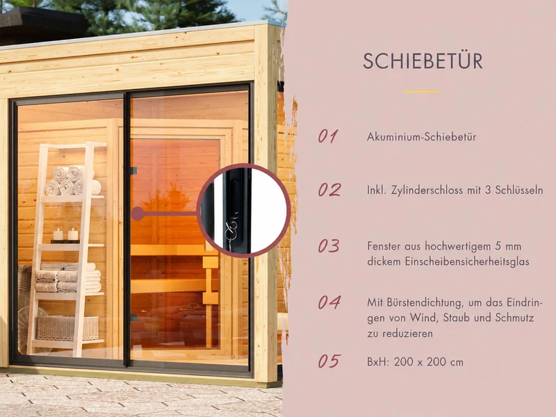 Karibu Saunahaus Paradise, schwarz, inkl. 11 kW Ofen ext. Steuerung, inkl. großem Vorraum, 73 mm