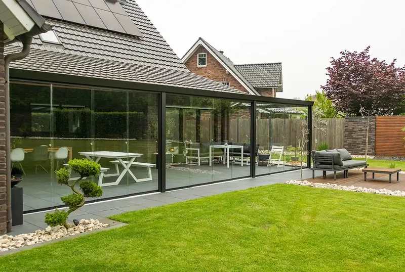 Kaltwintergarten Aluminium 600x250cm VSG schwarz