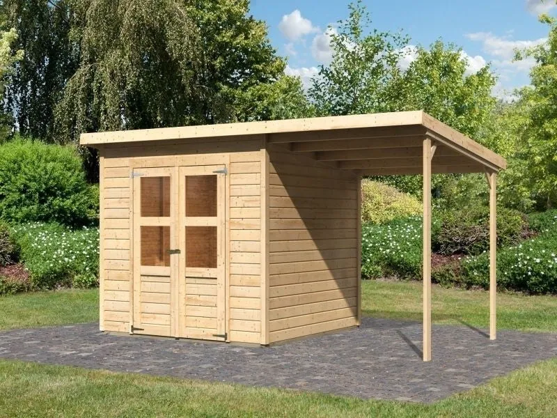 Karibu Gerätehaus Amrum 2, naturbelassen, inkl. Anbaudach