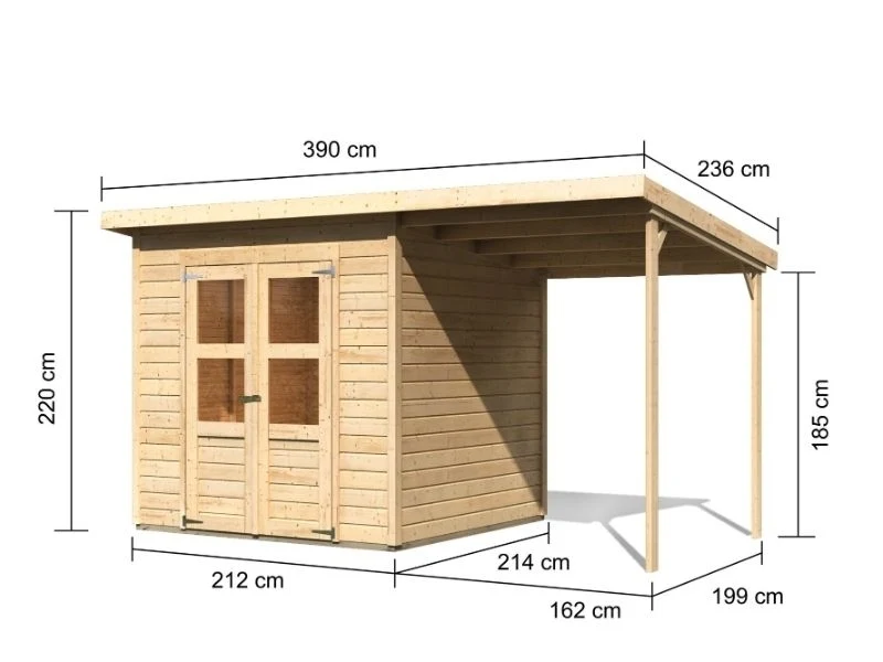 Karibu Gerätehaus Amrum 2, naturbelassen, inkl. Anbaudach