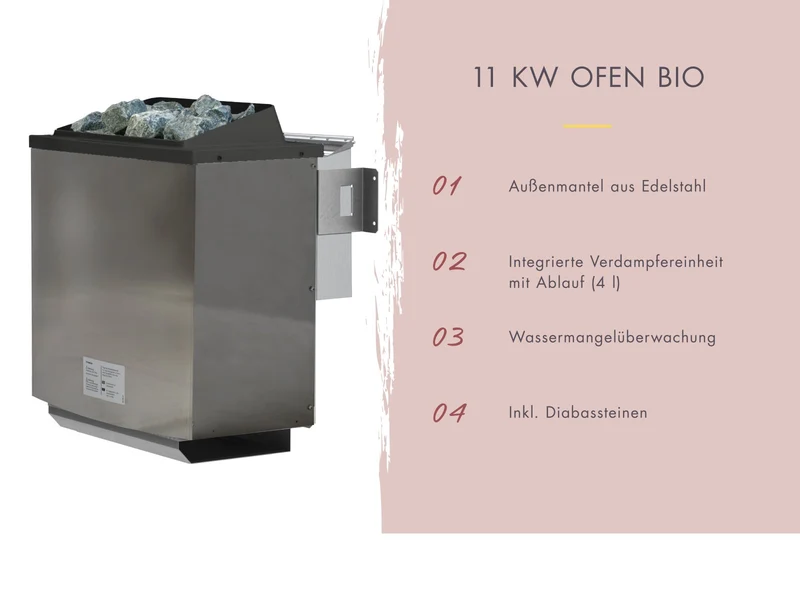 Karibu Fasssauna breit, inkl. 11 kW Bioofen ext. Steuerung, 38 mm
