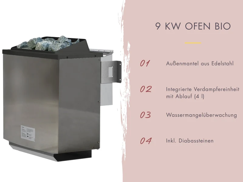 Karibu Saunahaus Hycore 3, naturbelassen - inkl. 9 kW Bioofen ext. Steuerung, mit Fußboden und Klarglastür