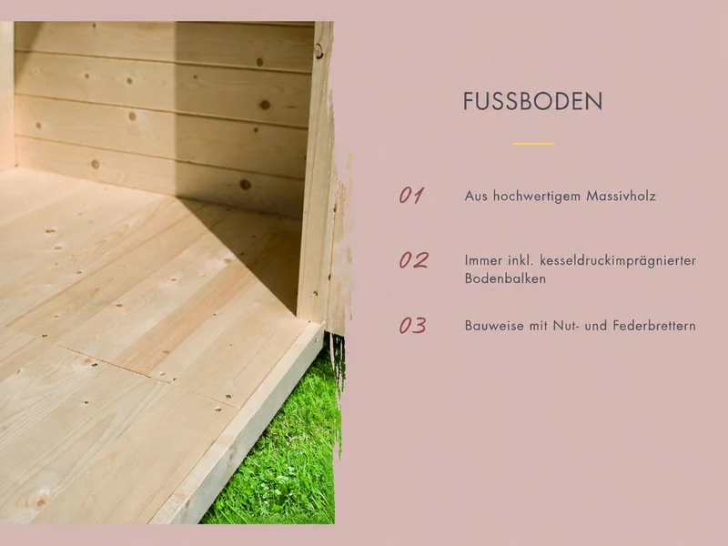 Karibu Saunahaus Miramar, Douglasie, 73 mm, inkl. 9 kW Ofen ext. Steuerung, mit Vorraum